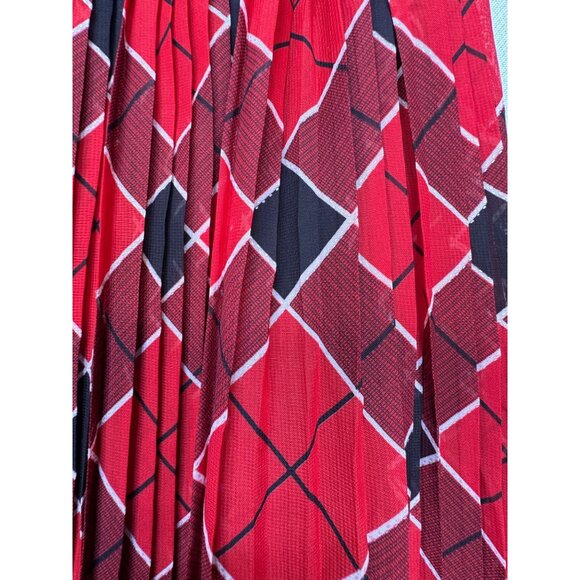 Cathy Daniels Women's Pleated Skirt Elastic Waist Lined Stretch Plaid Size M Red - Picture 7 of 11